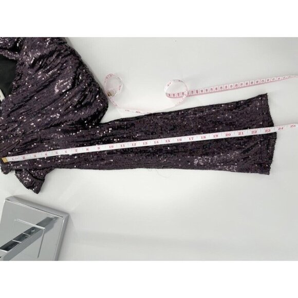 Honey Punch Purple Sequin Short Romper Size Small Holiday Party Long Sleeve - Picture 8 of 8